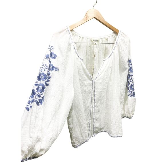 Max Studio White Floral Embroidered Balloon  Sleeve Blouse Size XL NWT $138 Boho - Picture 2 of 9